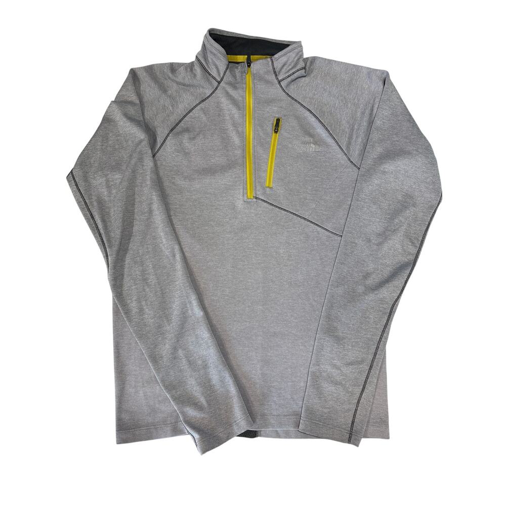 The North Face Men's Small Impulse Active 1/4 zip pullover yellow zipper Gray